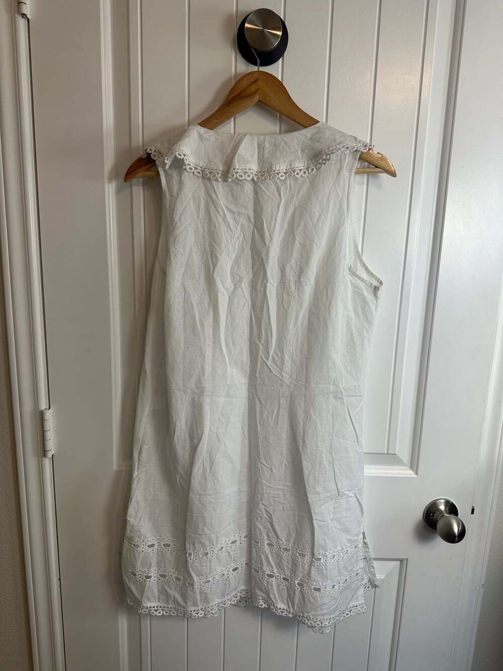 Mud Pie Sea Lady White Cotton Sleeveless Mini Cover Up Dress Lace Trim Large - Picture 3 of 10